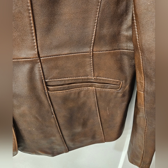 NWOT - Distressed Leather Venezia Brown Blazer - Vintage - 14/16 - Picture 3 of 10